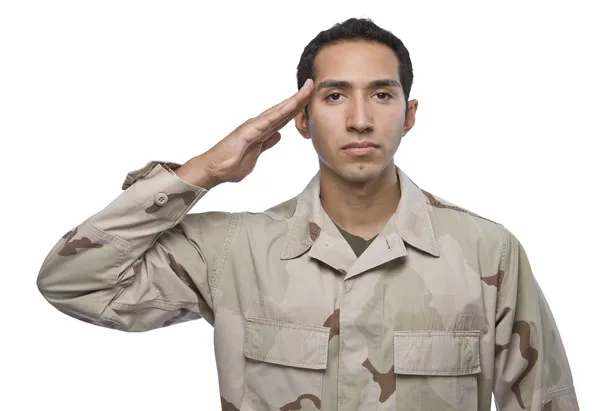 Hispanic military veteran salutes — Stock Photo, Image