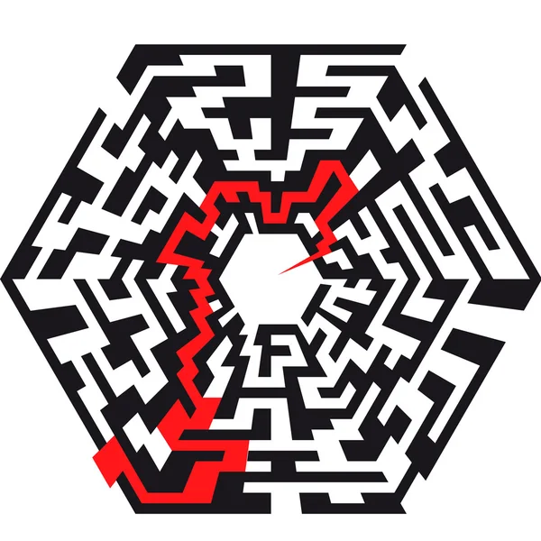 Hexaeder Labyrinth mit Pfeil — Stockvektor