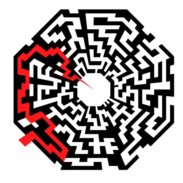 Octaeder maze with red arrow — Stock Vector