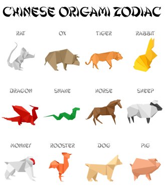 chinese origami zodiac signs clipart