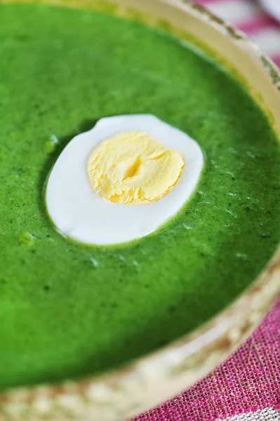 Zuppa di crema di spinaci con uovo — Foto Stock