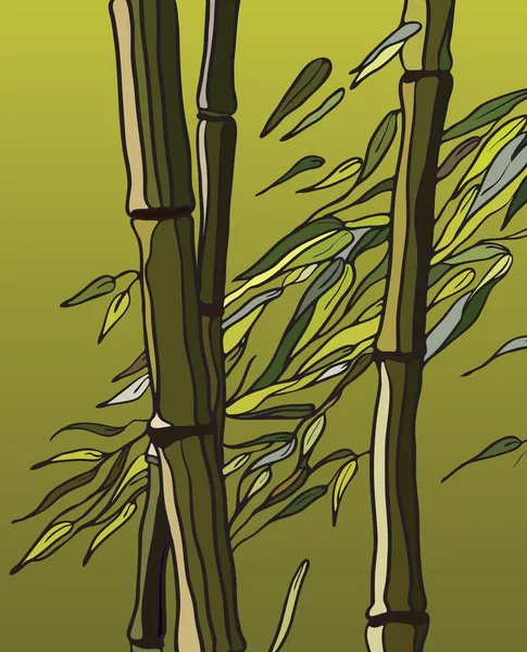 Bambú con hojas en el viento — Vector de stock