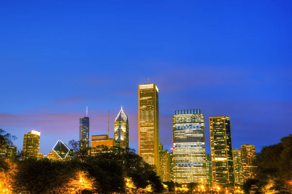 Skyline van chicago in de avond — Stockfoto