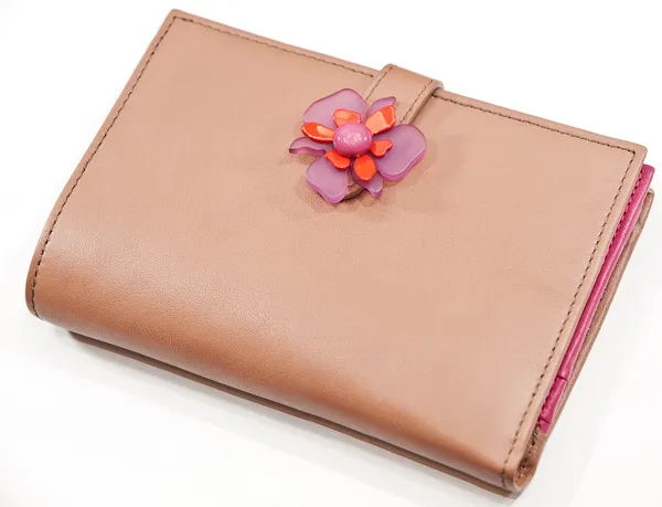 Рожевий жіночий гаманець з квіткою ізольований — стокове фото