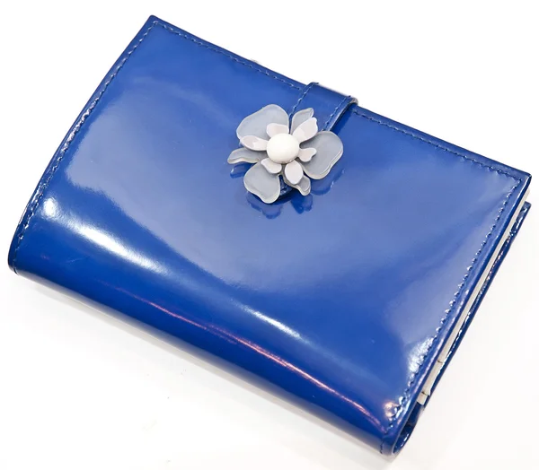 Blaue Damen-Brieftasche mit Blume — Stockfoto
