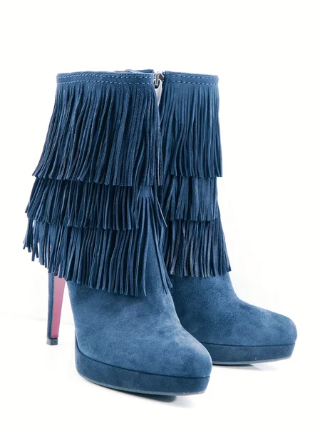 时尚的蓝真皮女靴μπότες γυναικών κομψό μπλε δέρμα — 图库照片