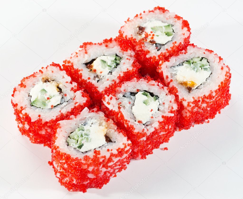 A set of Asian rolls, sushi and sashimi
