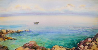 Watercolor painting seascape clipart