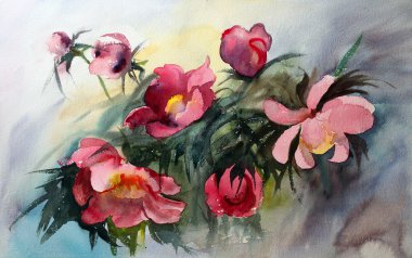 Watercolor painting of the beautiful flowers. clipart