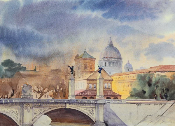 Basilica Sant Pietro and Ponte Vittorio Emanuele, Vatican, Rome, Italy. — Stock Photo, Image