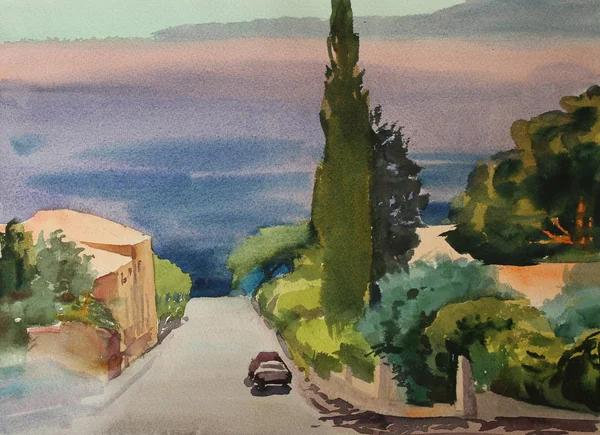 Aquarellmalerei des Gebäudes in der Provence — Stockfoto