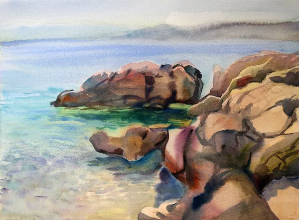 Watercolor painting seascape — Stock Photo, Image