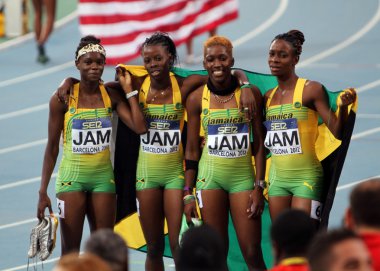 Jamaika takım gümüş madalya, 400 metre bayrak yarışı on th 2012 IAAF Dünya Gençler Atletizm Şampiyonası barcelona 15 Temmuz