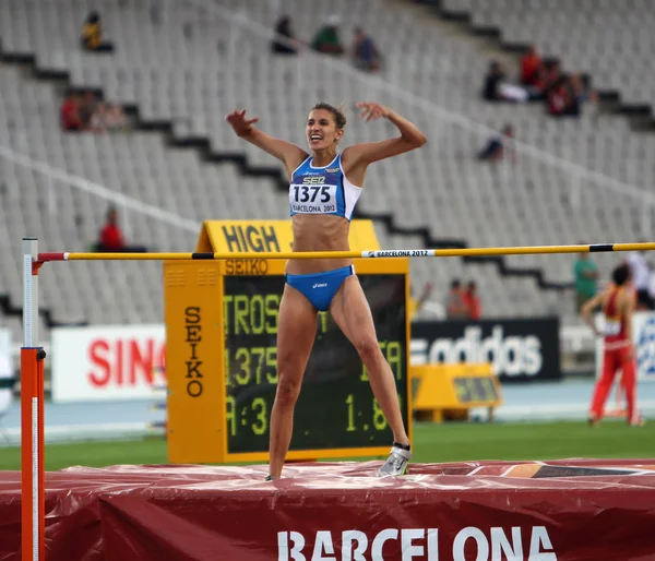 15 julio 2012 - Barcelona - High jumper Alessia Trost gana el salto de altura en el Campeonato Mundial Junior de la IAAF — Foto de Stock