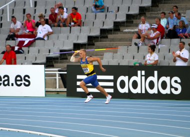 Barcelona, İspanya - Temmuz 13: Ukrayna yuriy kushniruk rekabet içinde cirit atma 2012 IAAF Dünya Gençler Atletizm Şampiyonası son tarih 13 Temmuz 2012 Barcelona, İspanya.