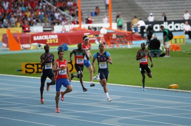 Luguelín Santos from Dominican Republic goes to win in the 400 meters final on the 2012 IAAF World Junior Athletics Championships on July 12, 2012 in Barcelona, Spain.