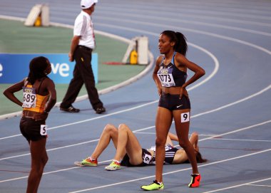 Ajee Wilson from USA the winner of the 800 meters final after the finish on the 2012 IAAF World Junior Athletics Championships on July 12, 2012 in Barcelona, Spain clipart