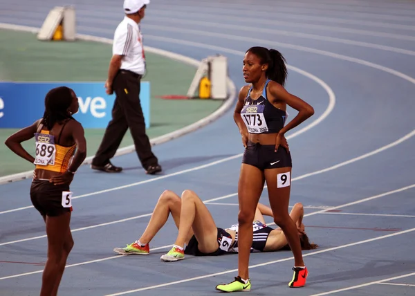 Ajee Wilson from USA the winner of the 800 meters final after the finish on the 2012 IAAF World Junior Athletics Championships on July 12, 2012 in Barcelona, Spain — Stock Photo, Image