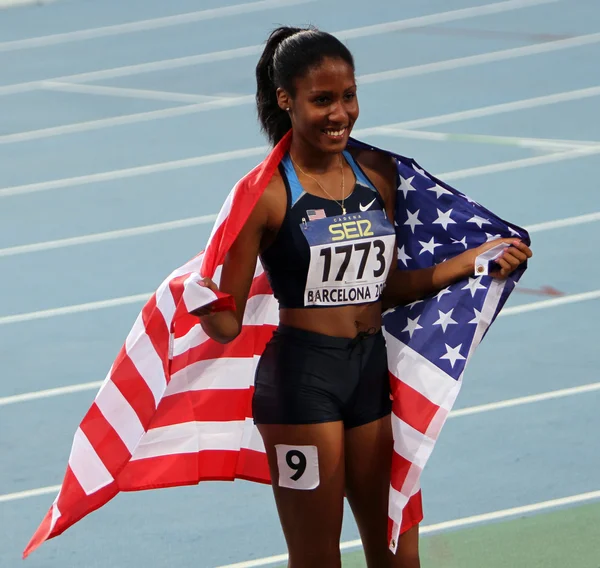 Ajee Wilson câștigătorul finalei de 800 de metri la Campionatul Mondial de Atletism Junior 2012 de la Barcelona, Spania . — Fotografie, imagine de stoc