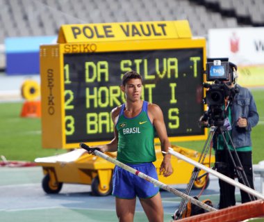 Thiago braz da silva Brezilya şampiyonu 12 Temmuz 2012 tarihinde sırıkla yüksek atlama Yarışması Barcelona, İspanya-üzerinde IAAF Dünya Gençler Atletizm Şampiyonası.
