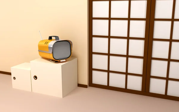 Cenário japonês com retro tv — Fotografia de Stock