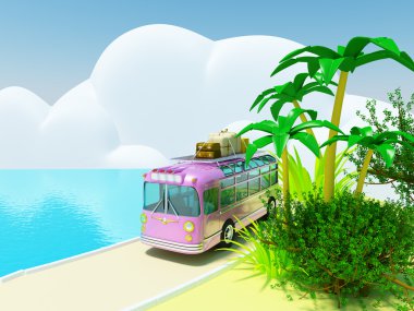 Tropical adventure by bus clipart