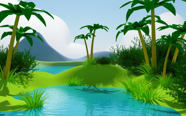 Dessin animé paysage jungle tropicale 3d — Photo