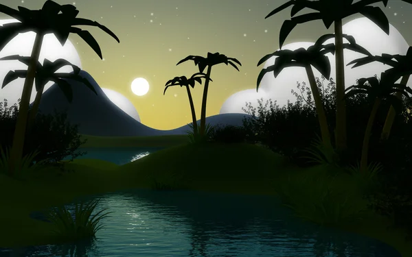 3d jungle landscape at night — Stock Photo, Image