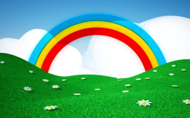 Green field with rainbow clipart