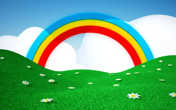 Green field with rainbow — Stock Photo, Image