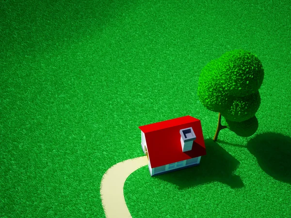 Maison sur un champ vert — Photo