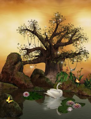 Magic pond in the middle of the forest clipart