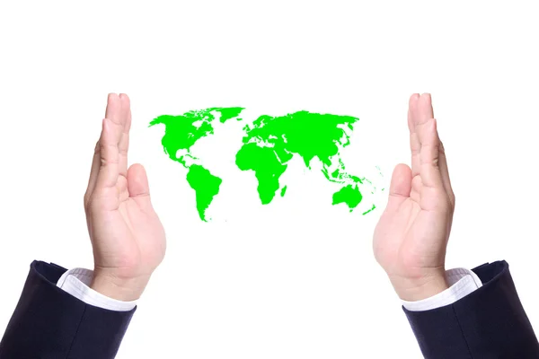 stock image Business man hand save the world