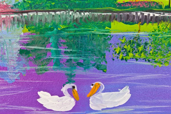 海报彩色绘图天鹅在水中 — 图库照片