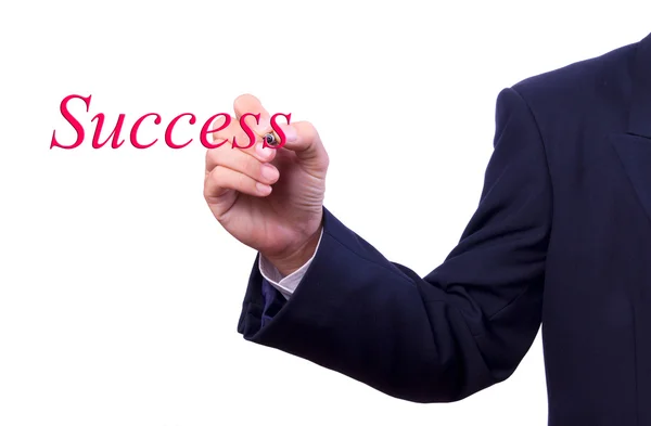 Homem de negócios mão escrita palavra sucesso — Fotografia de Stock