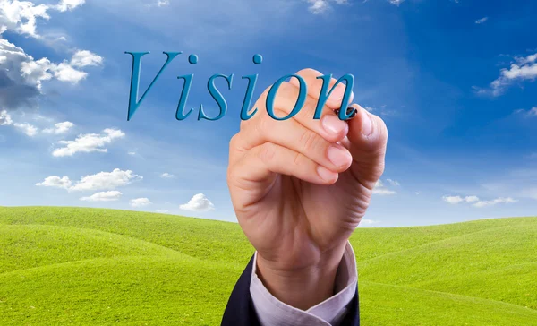 Business man hand skriva vision ord — Stockfoto