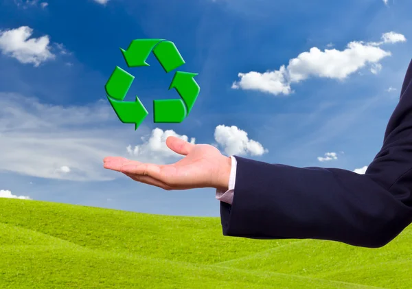 Business man hand and recycle sign for green world concept — Stock Photo, Image