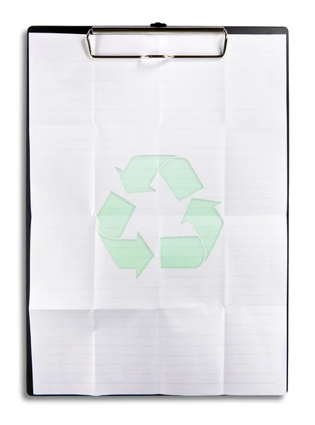 Papier auf Klemmbrett isoliert recyceln — Stockfoto