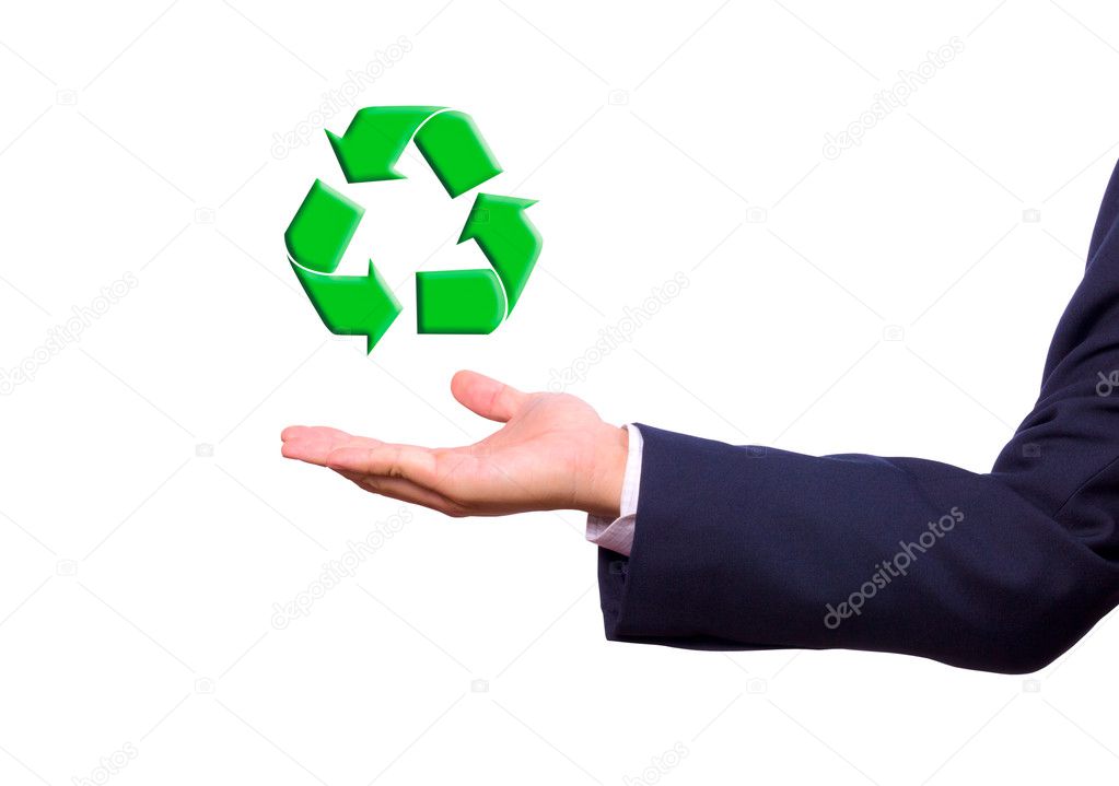 Business man hand and recycle sign for green world concept
