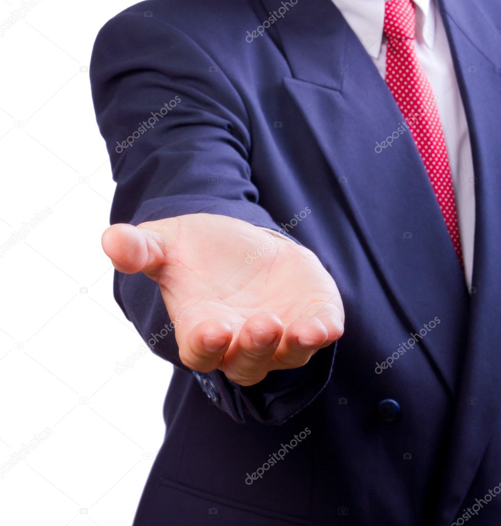 Business man giving hand