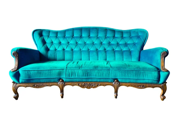 Винтажное синее роскошное кресло, изолированное с вырезкой — стоковое фото