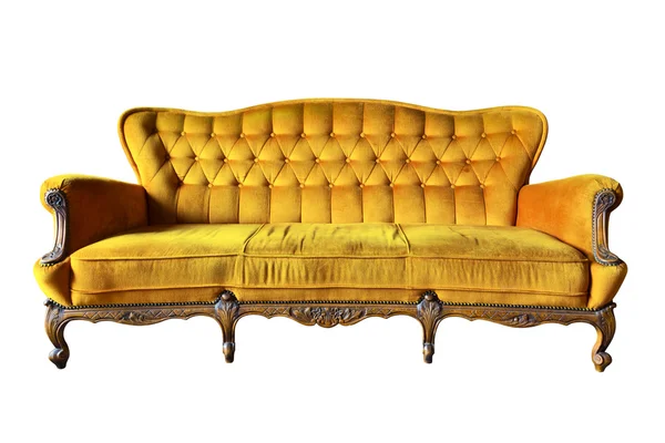 Vintage yellow luxury armchair isolated with clipping path — Stock Photo, Image