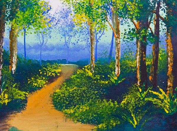 海报彩色绘图步行的方式在森林里 — 图库照片