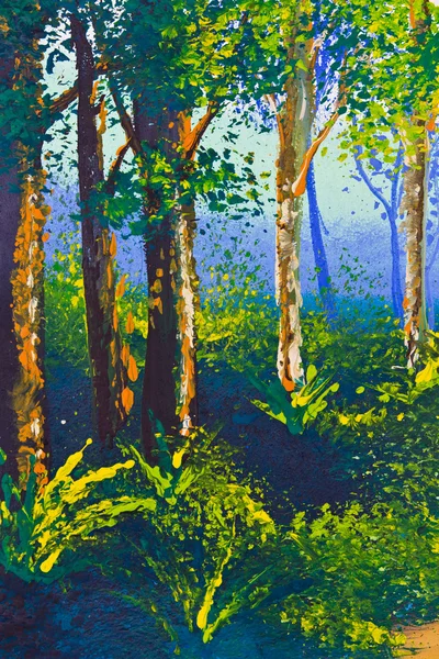 Cor do cartaz árvore de desenho na floresta — Fotografia de Stock