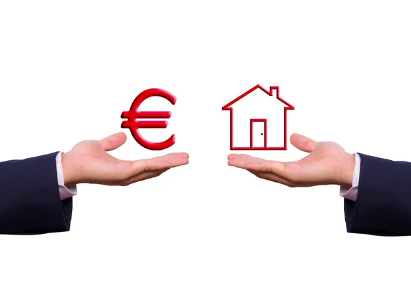 Handwechsel Euro-Zeichen und Haussymbol — Stockfoto