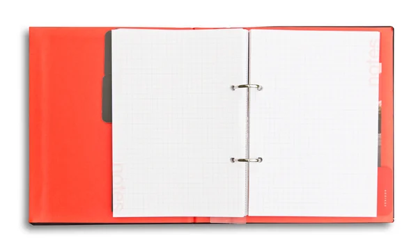 Červený zápisník s ořezovou cestou, samostatný — Stock fotografie