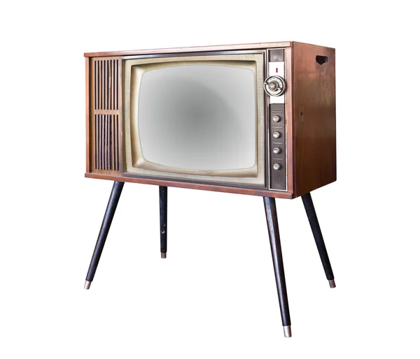 Vintage televisie geïsoleerd met uitknippad — Stockfoto