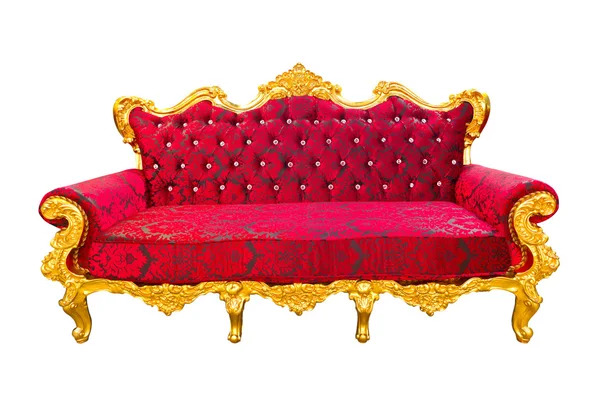 Červené a zlaté luxusní křeslo izolované s ořezovou cestou — Stock fotografie