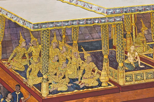 Традиционная картина в тайском стиле на стене храма — стоковое фото