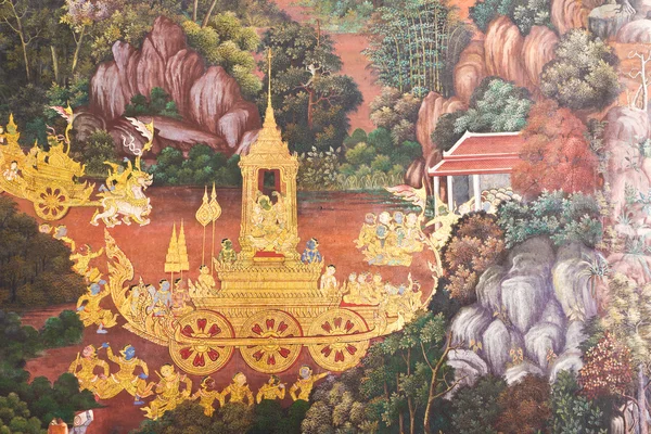 Pittura tradizionale in stile thai sulla parete del tempio — Foto Stock